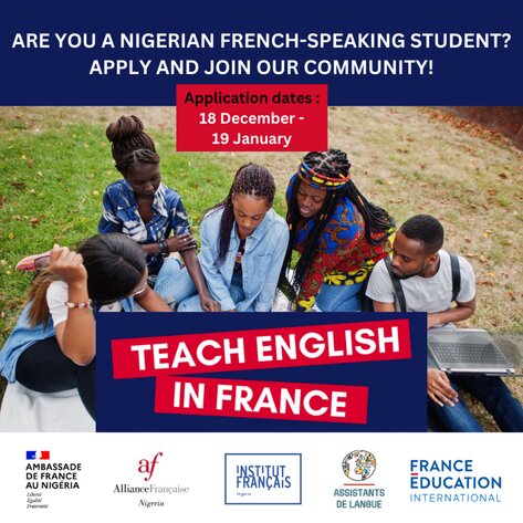  Appel à candidatures : Assistants de langue anglaise nigérians pour enseigner en France 2024 – 2025